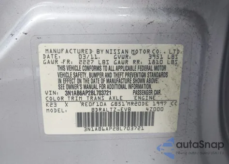 2011 Nissan Sentra 2.0Sr from USA, damaged, VIN 3N1AB6AP2BL703721